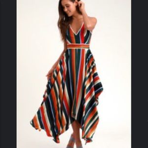 Lulus Forest Green Multi Handkerchief Dress